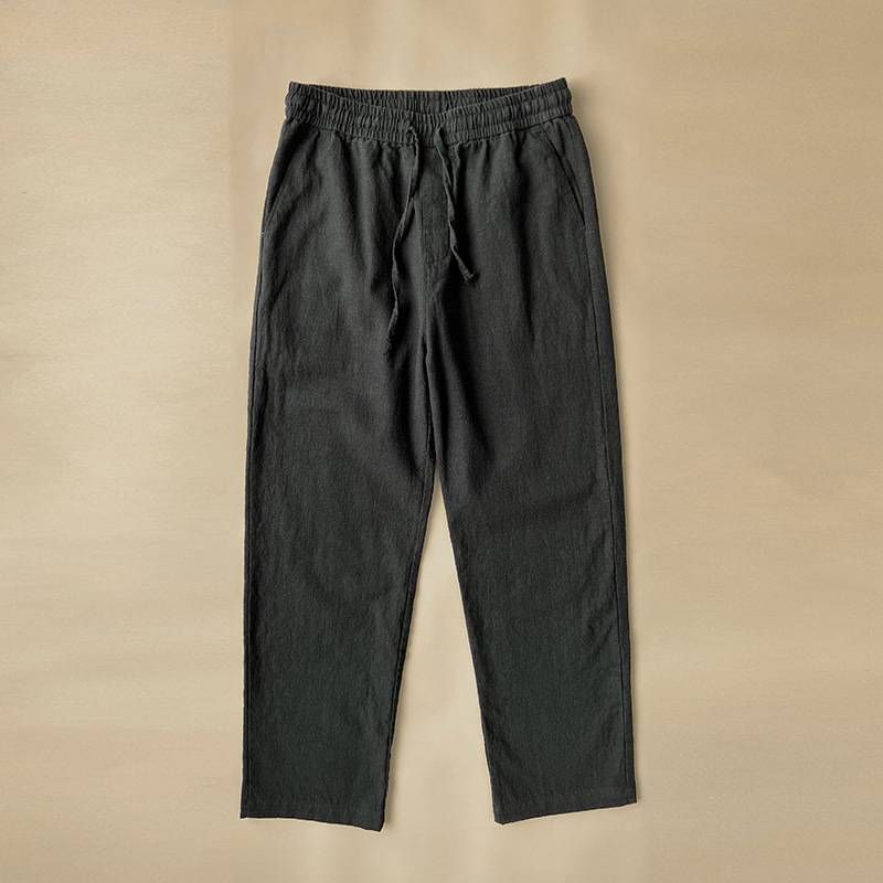 High-end Bambus-joint Linen Pants, Men's Summer Thin New Chinese-style Long Pants, Men's Casual Pants, White Loose Straight Pants_viptrois.com