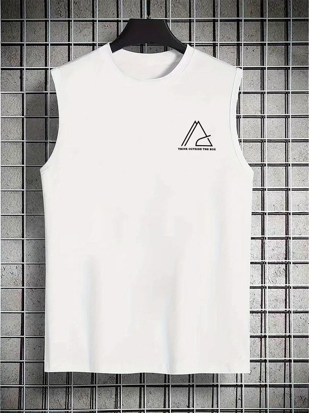 100% Pure Cotton Men's Summer Casual Sports Fitness Loose And Simple Pattern Printed Breathable Round Neck Sleeveless Vest_viptrois.com
