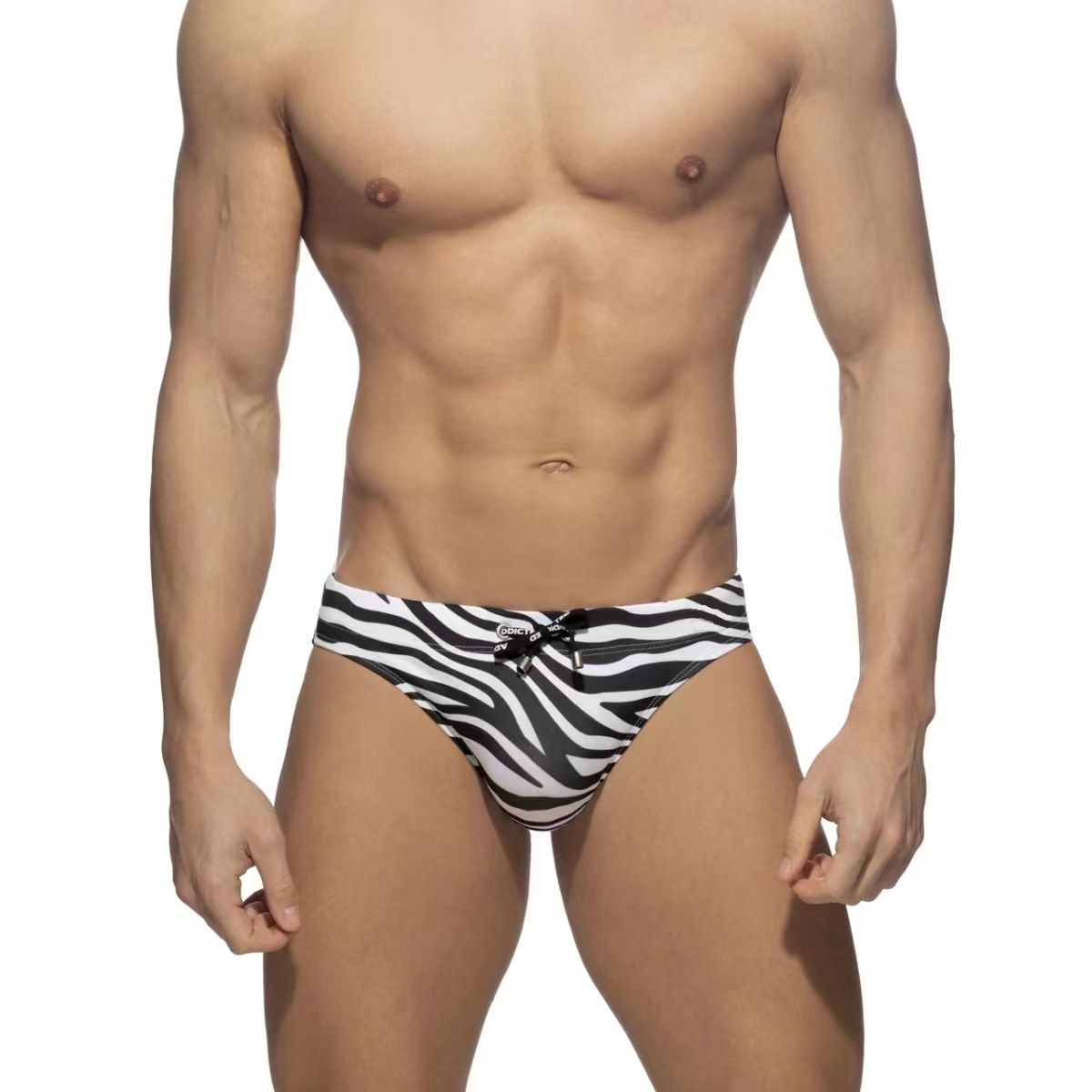 New Men's Triangular Swimming Trunks With Zebra Pattern, Low Waist, Sexy, Adjustable Cup Straps, Quick-drying, Beach Pants_viptrois.com