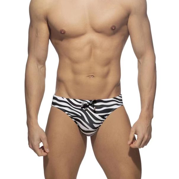 New Men's Triangular Swimming Trunks With Zebra Pattern, Low Waist, Sexy, Adjustable Cup Straps, Quick-drying, Beach Pants_viptrois.com