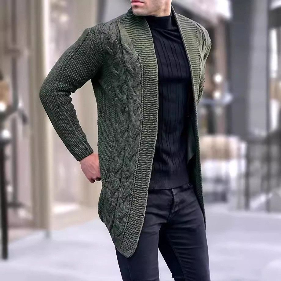 Men's Cable Knit Cardigan Sweater – Long Sleeve Open Front Pullover (S-3XL, Black/Army Green/White) | Acrylic Textured Design For Fall & Winter_viptrois.com