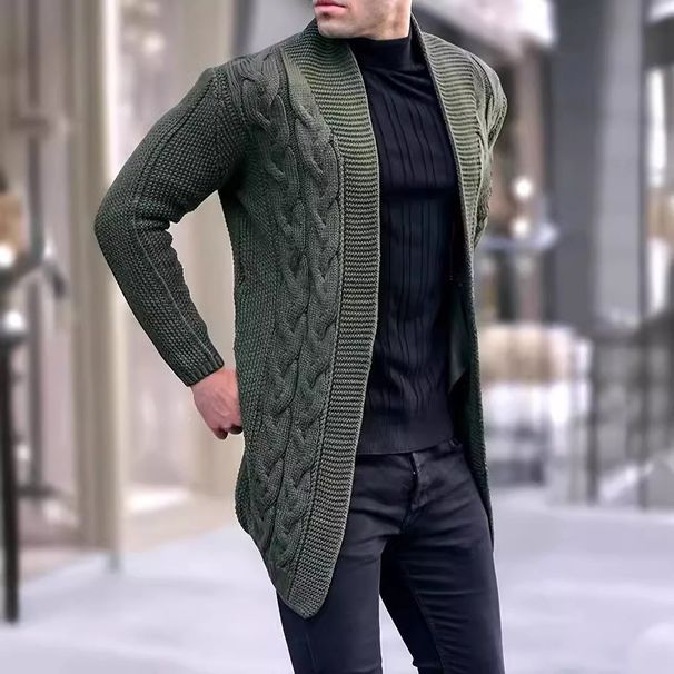 Men's Cable Knit Cardigan Sweater – Long Sleeve Open Front Pullover (S-3XL, Black/Army Green/White) | Acrylic Textured Design For Fall & Winter_viptrois.com