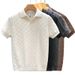 Men's Slim Fit Short Sleeve Polo Shirt - Breathable Knit Fabric, V-Neck & Collar Design, Casual Business Wear (Black, White, Gray, Coffee)_viptrois.com