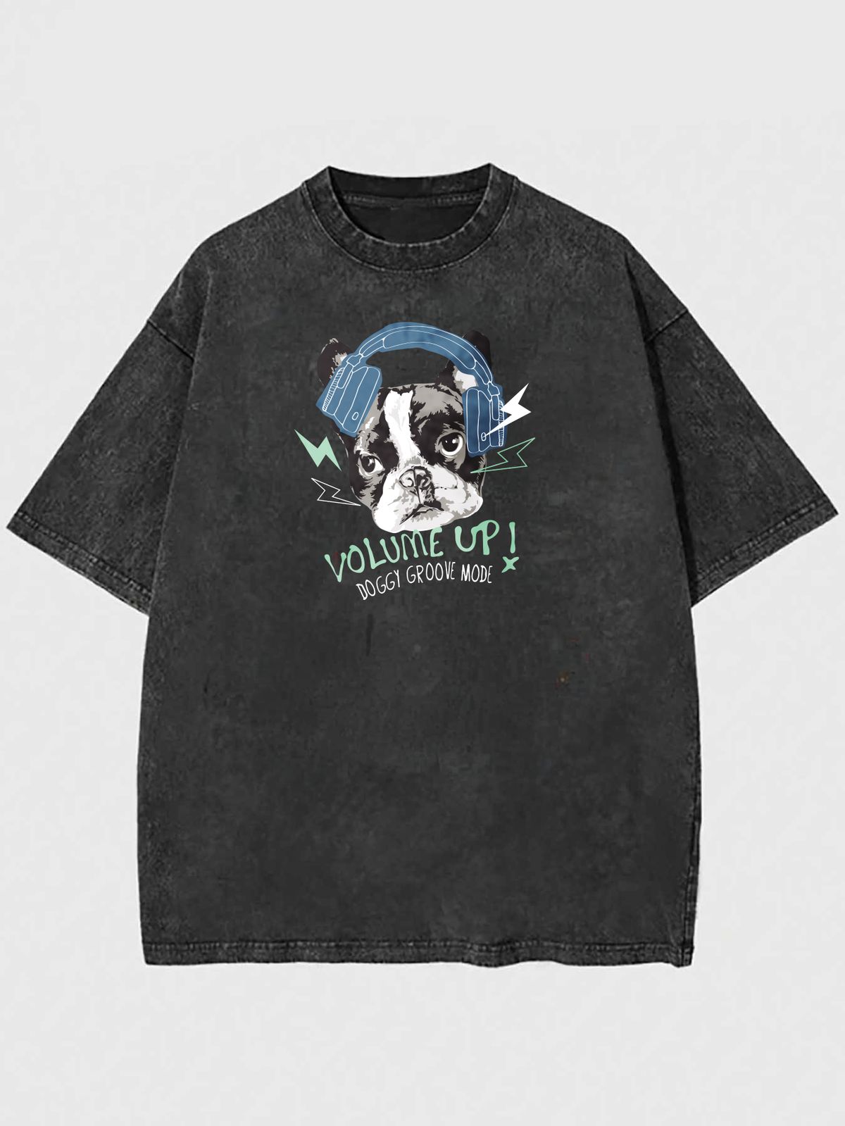 Casual Style T Shirt Dog With Headphones Volume Up Design Cotton Blend Oversized Fit For Men Women Streetwear Fashion_viptrois.com