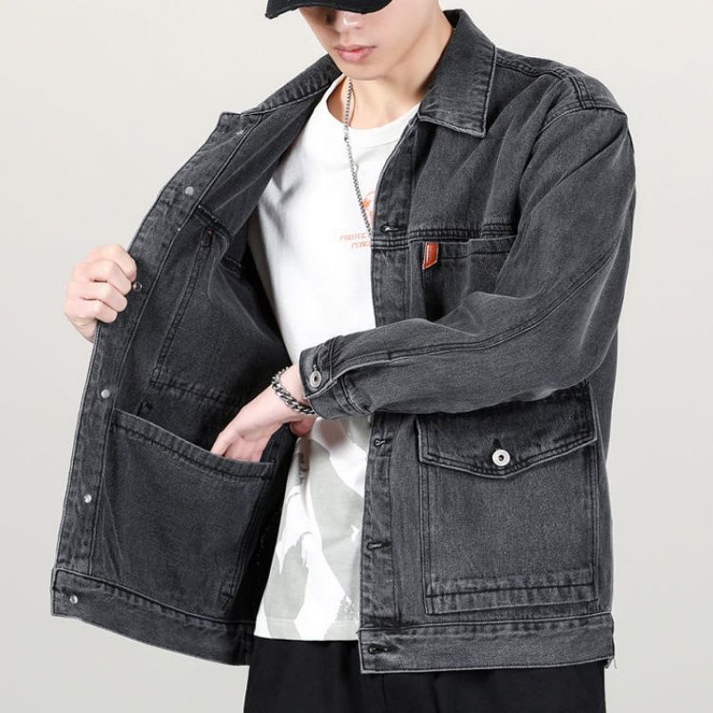 Retro Workwear Denim Jacket For Men Spring And Autumn 2025 New Korean Style Trendy Loose Versatile Denim Jacket_viptrois.com