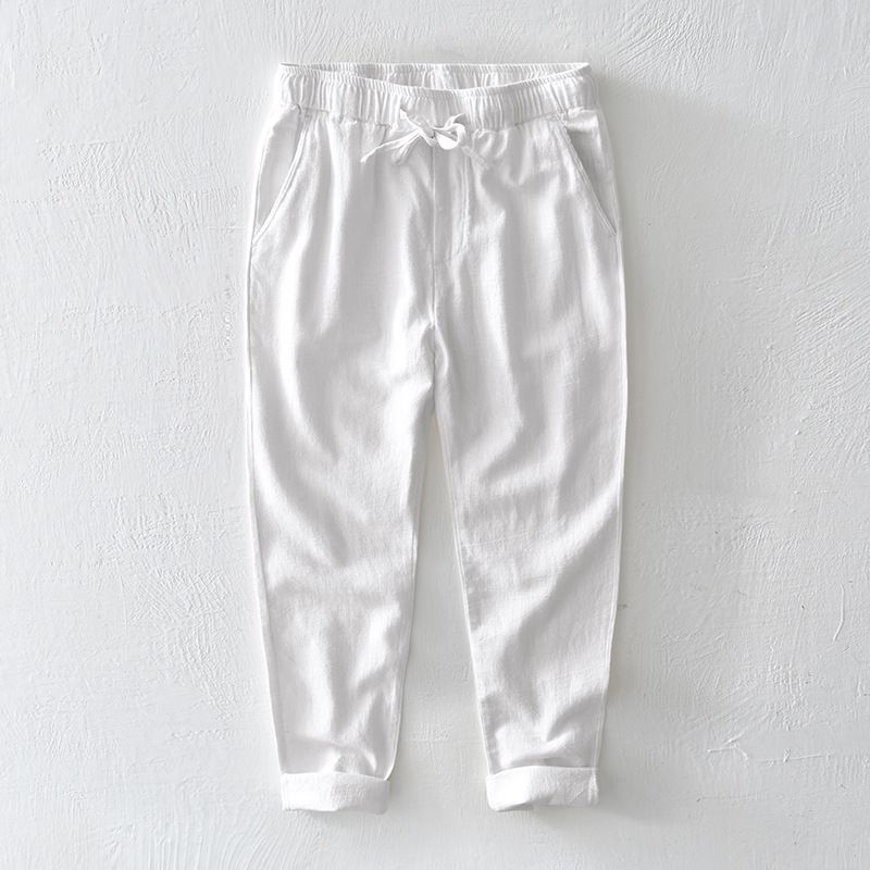 Men's Clothing Fresh Drawstring Elastic Waist Ramie Casual Pants Men's Loose Youth Cotton And Linen Long Pants_viptrois.com
