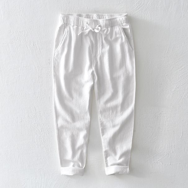 Men's Clothing Fresh Drawstring Elastic Waist Ramie Casual Pants Men's Loose Youth Cotton And Linen Long Pants_viptrois.com