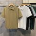 Men's Clothing Summer New Ins Lapel Short Sleeved Polo Shirt Men's Light Luxury All Match Solid Color Plaid Texture T Shirt_viptrois.com