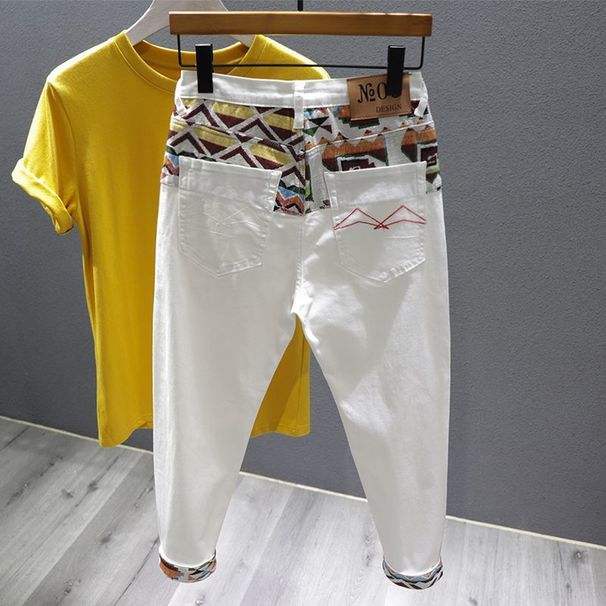 High End Jeans For Men's Korean Trendy Instagram Embroidery Print Reward Light Luxury Fashion Casual Pants_viptrois.com