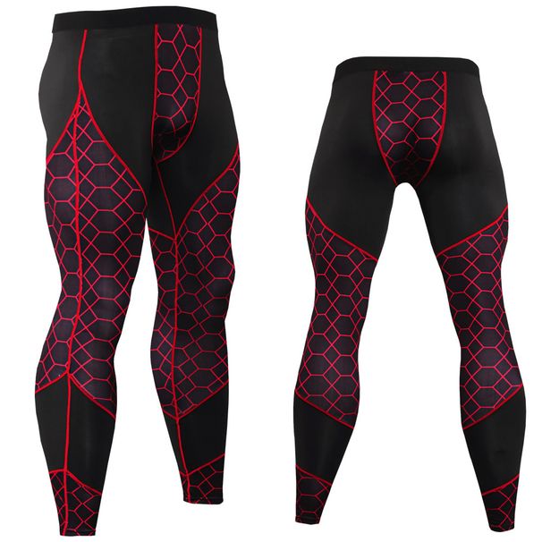 S-3XL Men's Sports Running Fiess Pants Printed Panel Training Trousers Sweat Wicking Fast Dry High Elastic Leggings_viptrois.com
