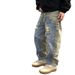 Men's Clothing Casual Handsome Heavy Retro Ripped Patch Jeans Straight Loose Beggar Wide Leg Pants_viptrois.com