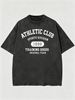 Relaxed Heavyweight Washed Sports Club Cotton T-Shirt Men's Casual Streetwear Tee_viptrois.com