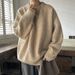 Autumn And Winter Solid Color Texture Knitted Sweater Men's Loose Sweater Round Neck Top Clothes_viptrois.com