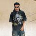 American High Portrait Print Short-sleeve T-shirt For Men, Summer Loose Fit, Washed And Distressed, Hip-hop_viptrois.com