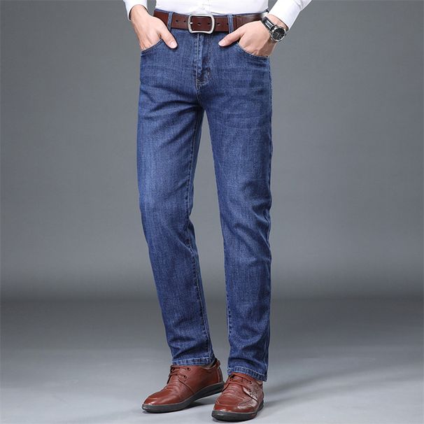 Spring And Autumn Men's Outdoor Jeans Middle-aged New Business Versatile Slightly Stretchy Solid Color Long Pants Casual_viptrois.com
