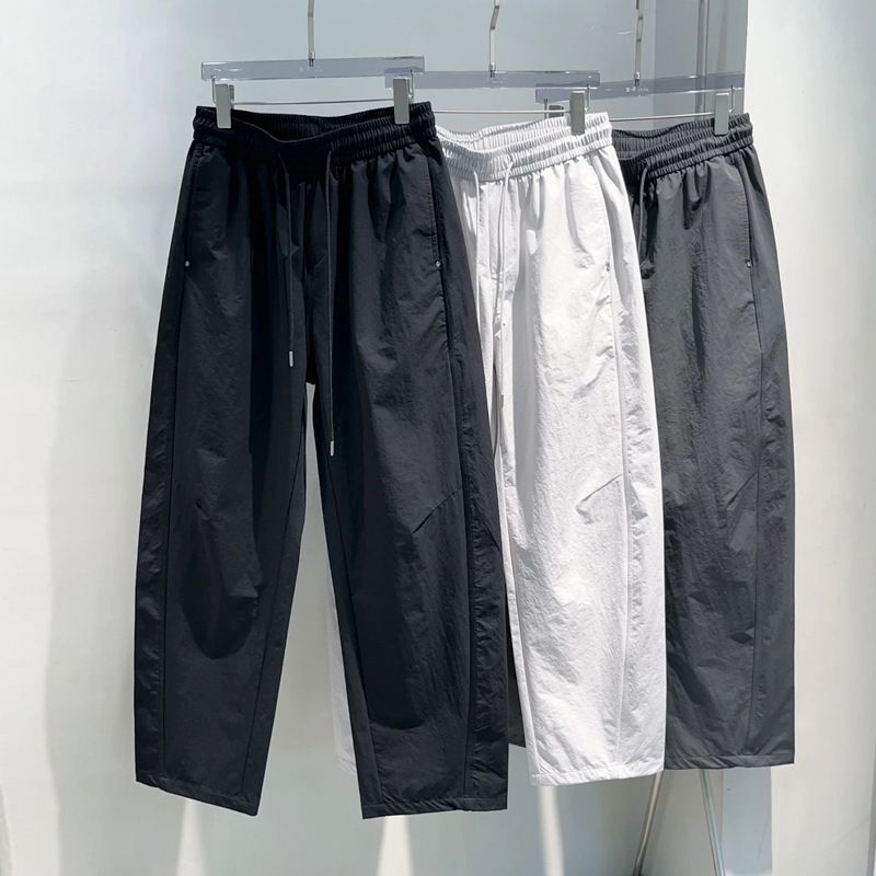 Men's Lightweight Casual Pants – Trendy Loose Straight Fit With Drawstring Waist (M-3XL, Black/Dark Gray/Grayish White)_viptrois.com