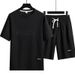 Men's Clothing New Round Neck Solid Color Short Sleeved Top Drawstring Shorts Casual Two Piece Suit Men_viptrois.com