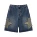 Man's clothing Applique embroidered denim shorts Men's High street chic quarter pants loose straight mid-leg trousers_viptrois.com