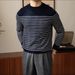 New Striped Long Sleeved Knitted Sweater For Men, Slim Fit With Fine Needles For Inner Wear_viptrois.com