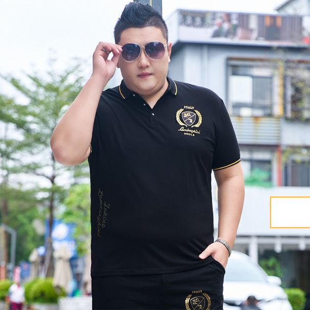 Men's Clothing Fat men's plus size T-shirt summer loose short-sleeved polo shirt simple casual ice silk stretch T-shirt_viptrois.com