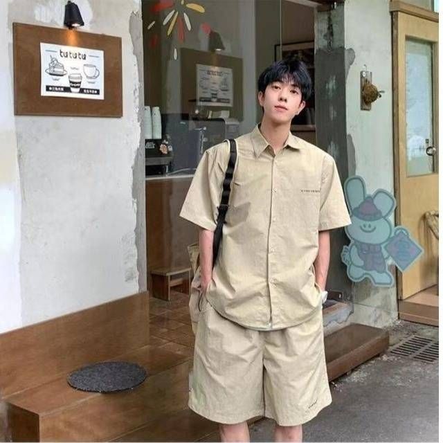 Men's Clothing Summer Short Sleeved Shirt Suit High End Shorts Two Piece Suit Trendy Sports Casual Suit_viptrois.com