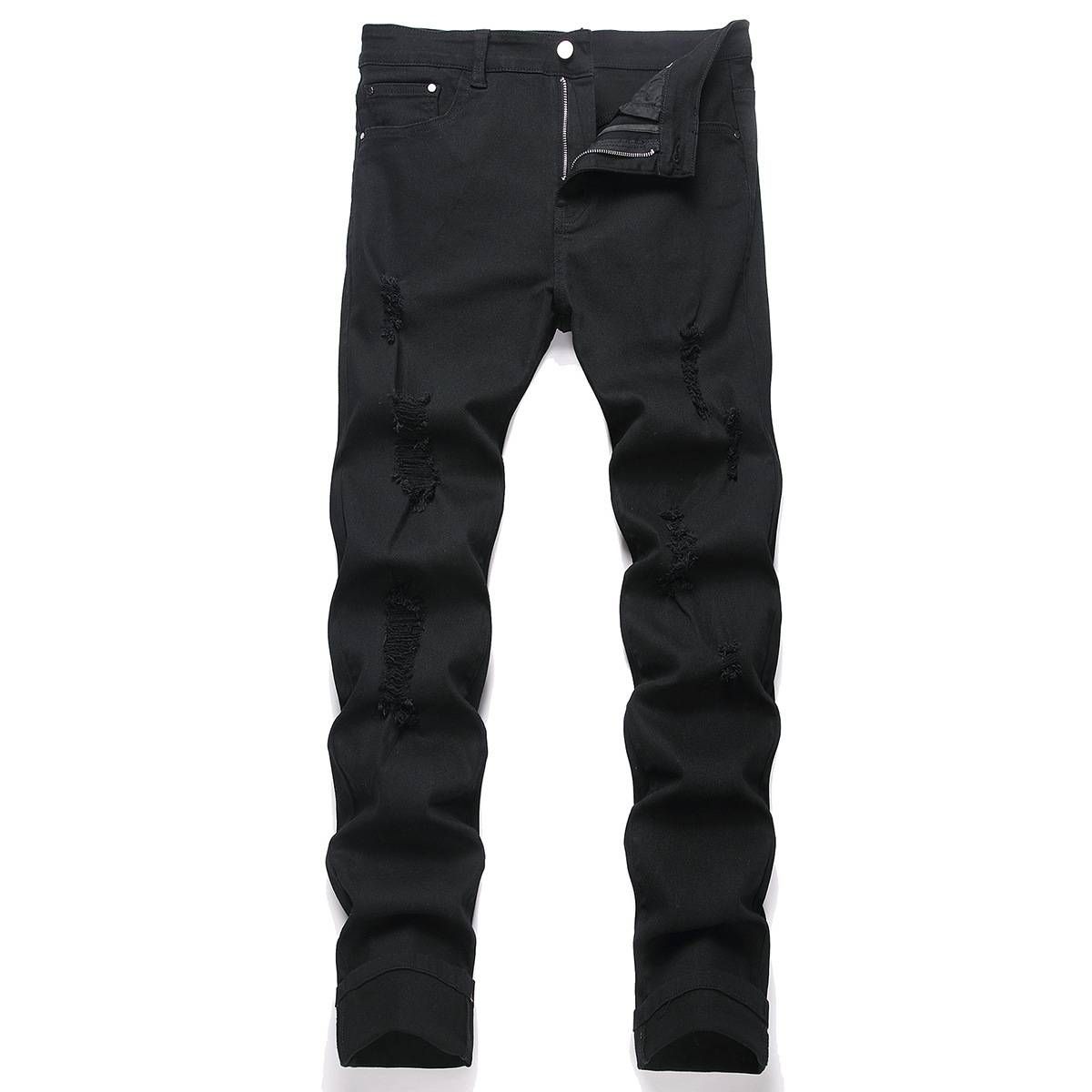 Men's Clothing Black Jeans Men New Elastic Hole Men's Denim Foreign Trade Men's Jeans Trousers_viptrois.com