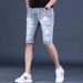 American Casual Trendy Ripped Cat Whiskers Denim Straight Leg Ruff Handsome Summer Men's Five Quarter Pan Student_viptrois.com