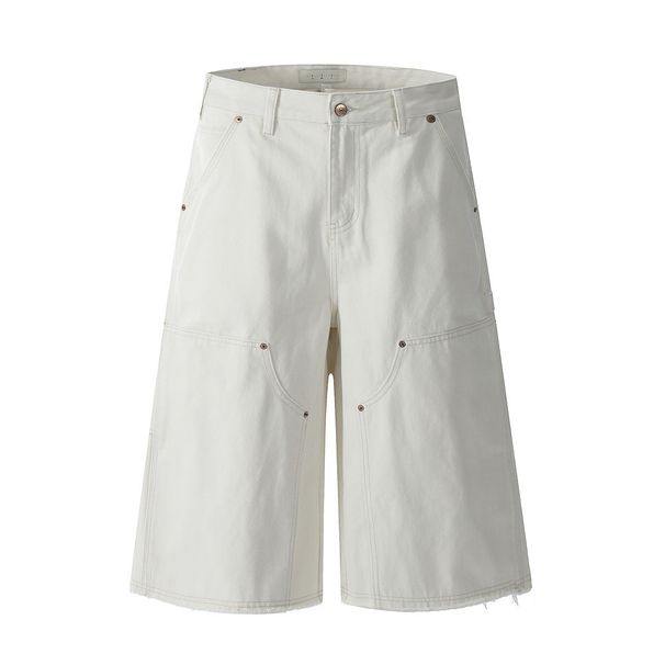 Men's Clothing Shorts Men's High Street Vibe Multi Pocket Workwear Wide Leg Straight Leg Raw Edge Design Loose Shorts_viptrois.com