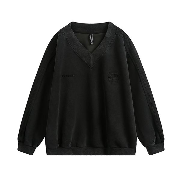 Patchwork Three-Stripe Casual Loose V-Neck Sweatshirt Men's Street Fashion Badge Embroidery Pullover Sports Shirt Spring_viptrois.com