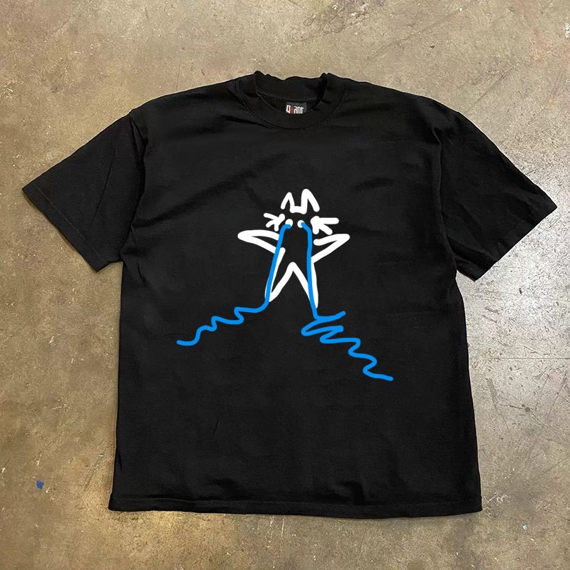 Heavyweight Pure Cotton American Style T-Shirt For Couples Loose Short-Sleeved Oversized Crying Print Design For Men And Women 250g_viptrois.com