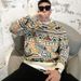 Loom Loom European Style Personality High-End Geometric Pattern Color-Block Slim Fit Knitted Men's Trendy Brand Round Neck_viptrois.com