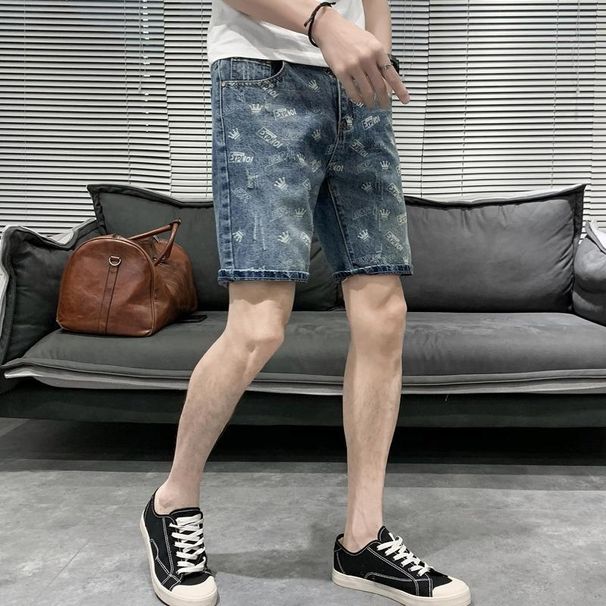 Summer American Casual Cool Distressed Ripped Denim Men Straight Loose High Street Versatile Five-Point Shorts_viptrois.com