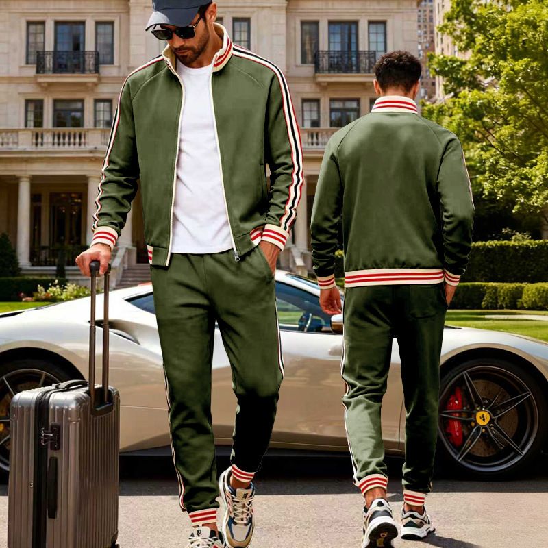 Men's Heavyweight Fleece Two Piece Sportswear Set Autumn Winter Casual Baseball Jacket_viptrois.com