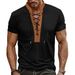 Men's Waffle-Knit Short-Sleeve T-Shirt – Slim Fit Casual Tee With Contrast Stitching & Drawstring Detail (White, Grey, Black, Red, Khaki, Green)_viptrois.com