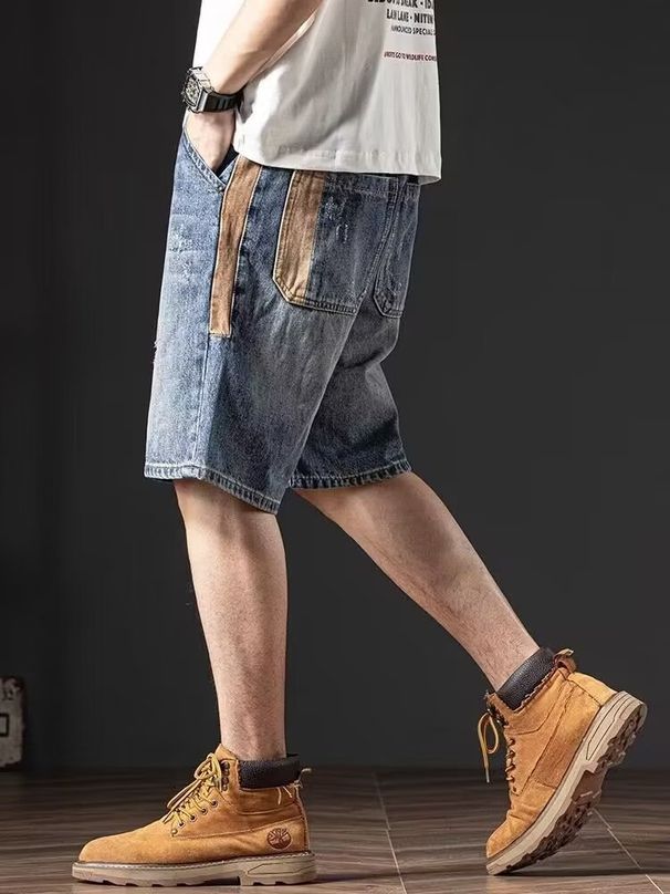 American Style Denim Shorts For Men In Summer, Ripped Brand Shorts, Casual Mid Length Trendy Cool Cropped Pants, And_viptrois.com
