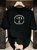 3 Pack Men's Oversized T-Shirts, 100% Cotton Crew Neck Casual Tees, Relaxed Fit Minimal Framed Monogram Print Design, Black White Grey_viptrois.com