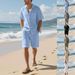 Men's Summer Linen Casual Shirt And Shorts Set American Simple Solid Color Loose Fit Breathable Comfortable_viptrois.com