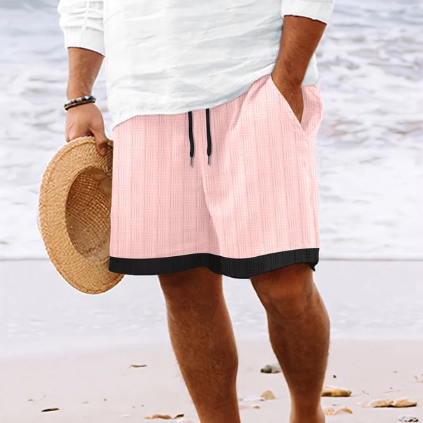 Men's Clothing Summer Jacquard Color Matching Striped Drawstring Elastic Waist Breathable Daily Beach Casual Shorts_viptrois.com