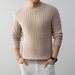 Men's Jacquard Knit Sweater – Relaxed Fit Round Neck Pullover, Breathable Viscose Blend, Business Casual Style (Beige/Navy/Red/Black/)_viptrois.com