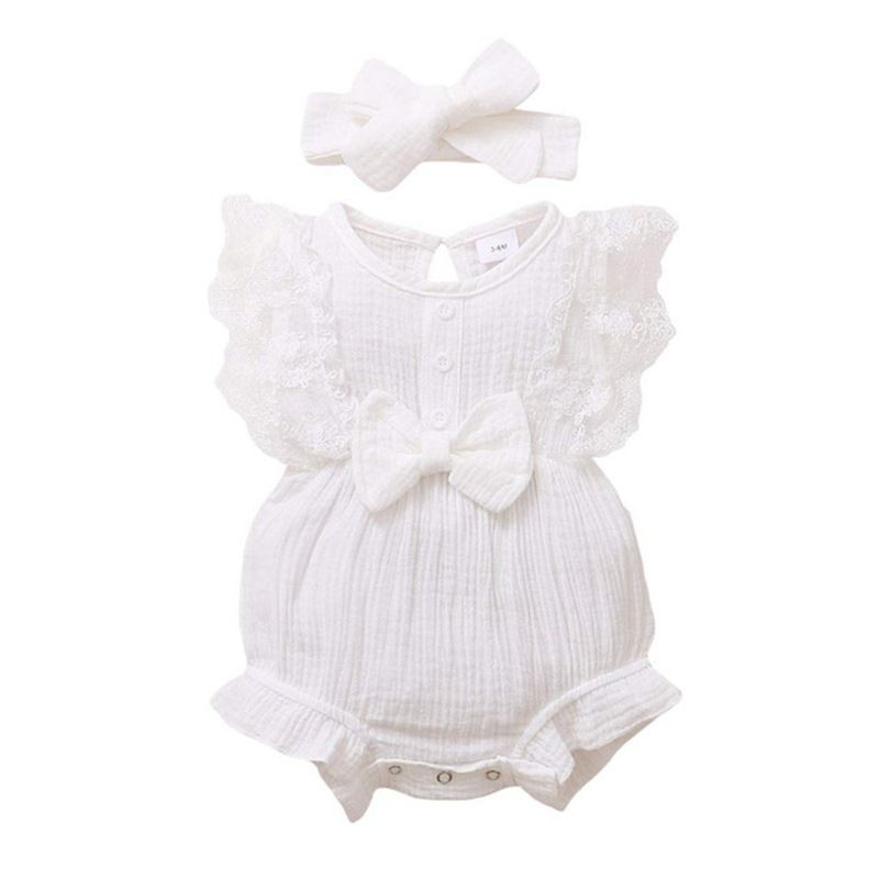 Ins Infant Girl Baby Candy Color Lace Package Fart Romper Princess Dress Jumpsuit Headband_viptrois.com