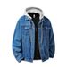Autumn Winter Hooded Denim Jackets Men Casual Streetwear Outerwear Solid Color Loose Couple Denim Coats Hat Detachable Jacket_viptrois.com
