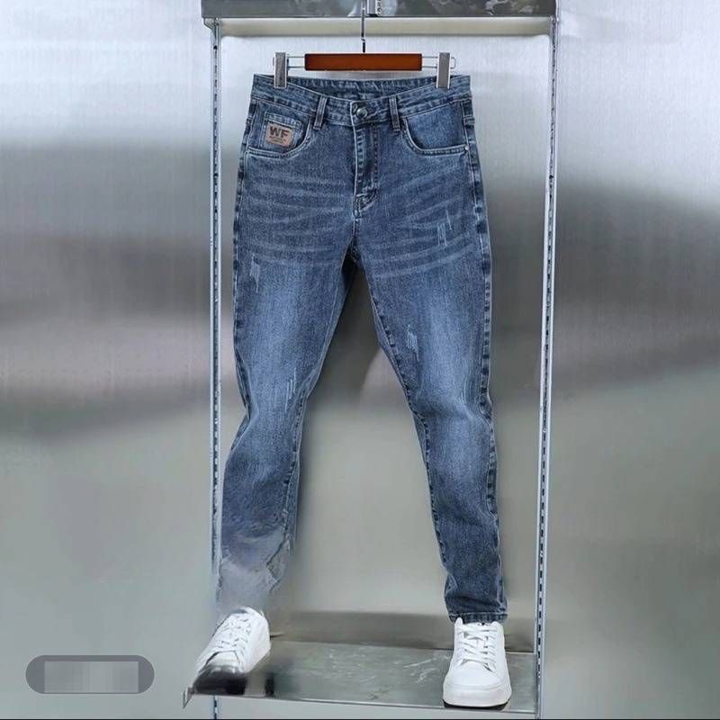 Men's Stretch Lycra Twill Jeans Slim Straight Leg Comfortable Elastic Casual Trousers Slim Straight-Leg Silhouette_viptrois.com