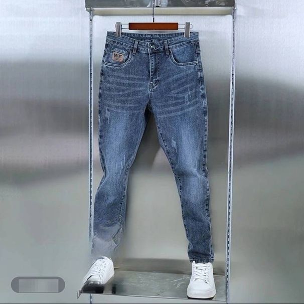Men's Stretch Lycra Twill Jeans Slim Straight Leg Comfortable Elastic Casual Trousers Slim Straight-Leg Silhouette_viptrois.com