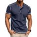 Men's Clothing Men's Short Sleeve Henry Shirt Men's Round Neck T Shirt 3 Button Top Men_viptrois.com