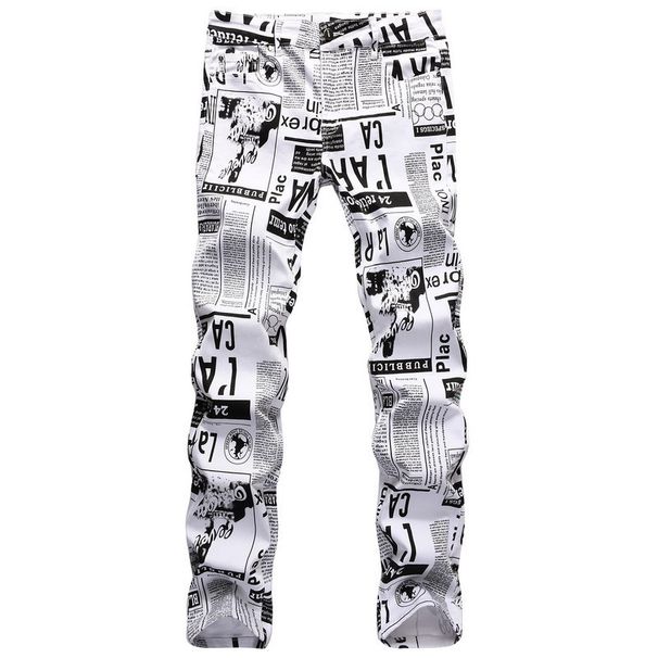 Man's clothing Trend irregular personality print jeans men's painted casual fashion slim-fit stylish pants_viptrois.com