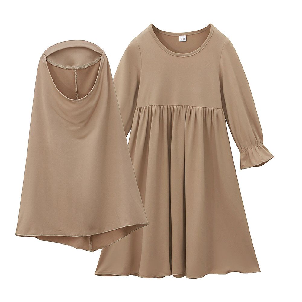Kids’Clothing Girls Spring And Autumn Style Solid Color Long Sleeve Dress Long Skirt + Headscarf Two Piece Children's Clothing Skirt Ins_viptrois.com