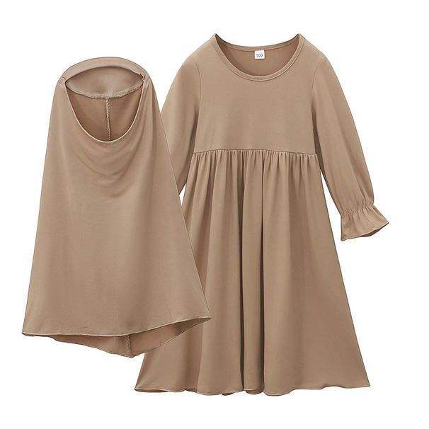Kids’Clothing Girls Spring And Autumn Style Solid Color Long Sleeve Dress Long Skirt + Headscarf Two Piece Children's Clothing Skirt Ins_viptrois.com