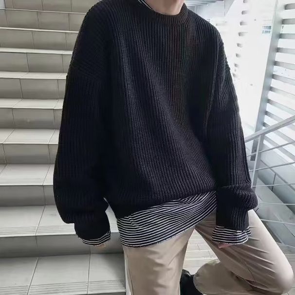 Men's Korean Oversized Sweater – Solid Color Drop-Shoulder Pullover (13 Colors, S-4XL)_viptrois.com