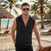 Men's Clothing Men's Sports Casual Linen Drawstring Hooded Sleeveless Vest Beach Top Summer_viptrois.com