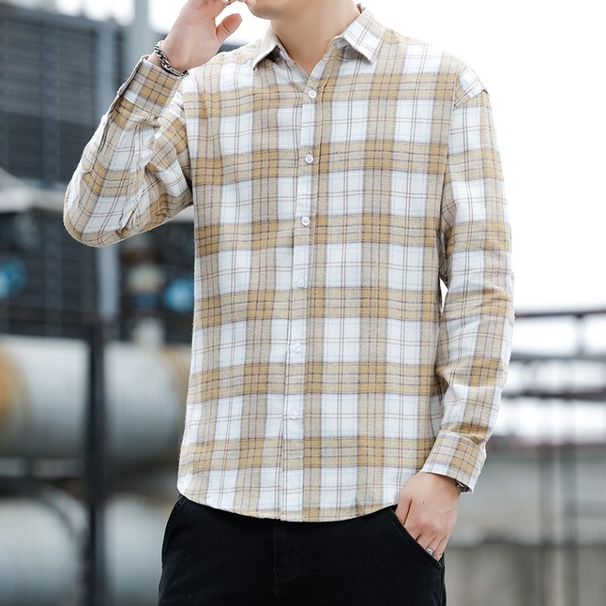 Retro checkered shirt for men in spring and autumn, stylish and high-end, long sleeved shirt, trendy and versatile casual top_viptrois.com